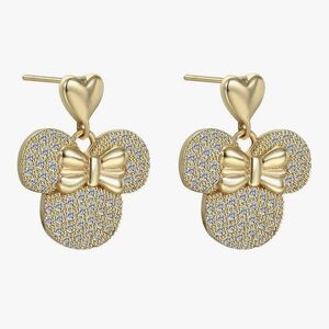 GOLD Sparkly Minnie Mouse Drop Earrings With Gift Bag